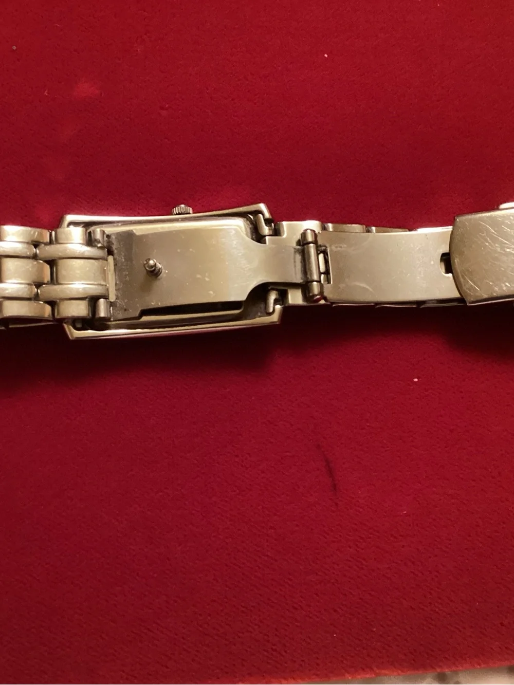 GUESS Silver Tone Crystal-Accented Rectangular Bracelet Watch